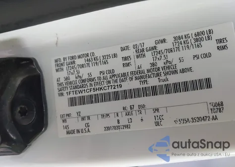 2017 Ford F-150 Xl z USA, uszkodzony, nr VIN 1FTEW1CF5HKC77219